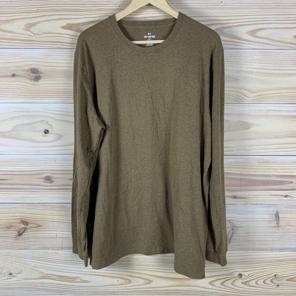 Under Armour Shirt Mens 2XL Brown Charged Cotton Loose Long Sleeve Tee Active
